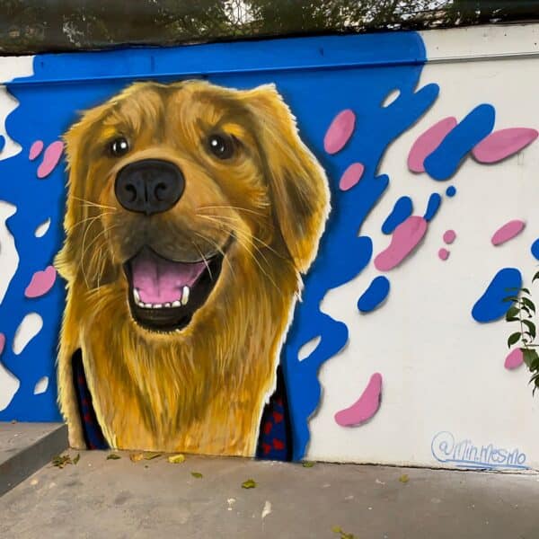 graffiti realista de um cachorro em um hotel para pets